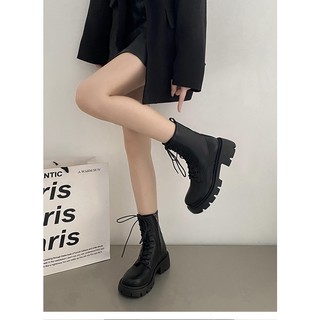 Đen Giày Bốt martin Nữ Cổ Cao Thời Trang Cá Tính