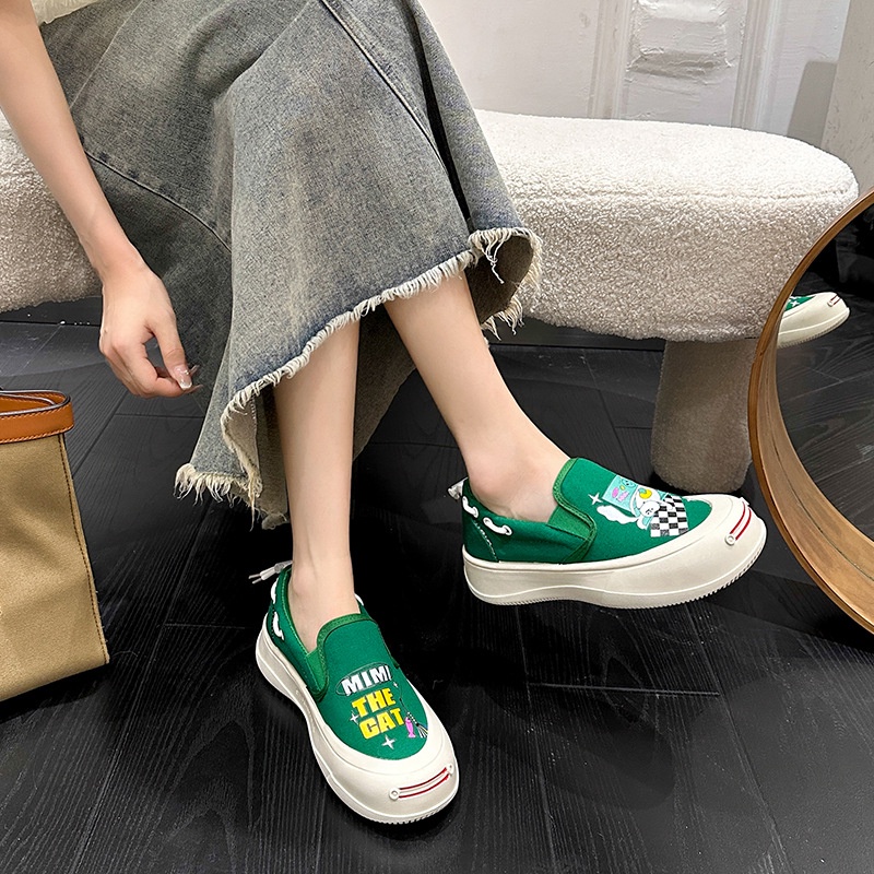 Prowow❤Giày Lười canvas In Hình Hoạt Hình Phong Cách Hàn Quốc Cho Nữ