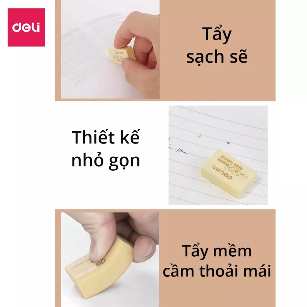 PVN60005 Gôm Tẩy Bút Chì 4B Deli - Tẩy Sạch Sẽ, Ít Vụn, Không Mòn Giấy