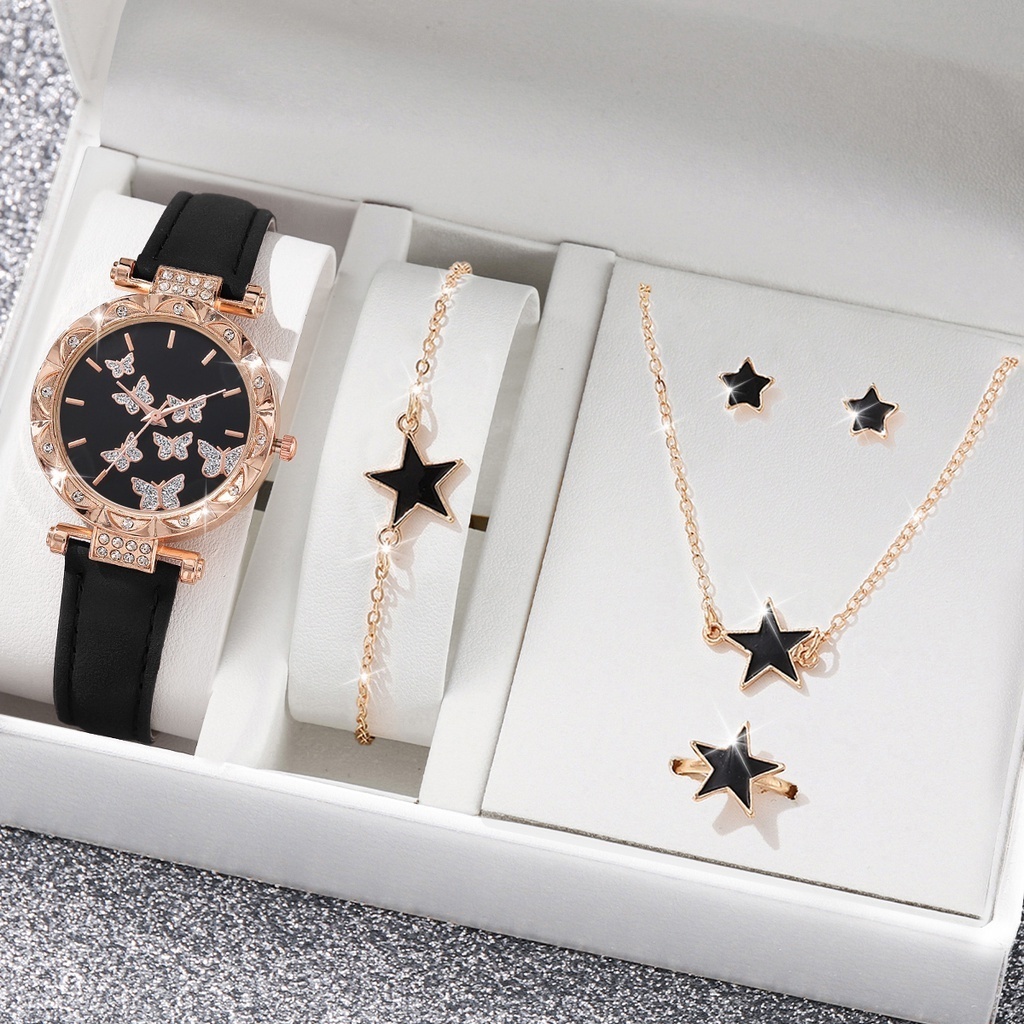 Thời Trang Đồng Hồ quartz Nữ Dây Da Mặt Bươm Bướm