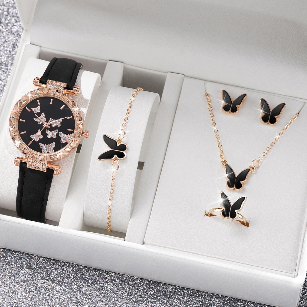 Thời Trang Đồng Hồ quartz Nữ Dây Da Mặt Bươm Bướm