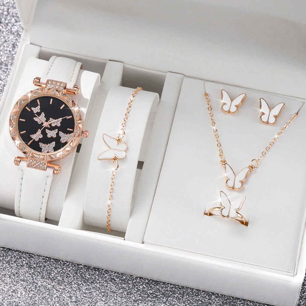 Thời Trang Đồng Hồ quartz Nữ Dây Da Mặt Bươm Bướm