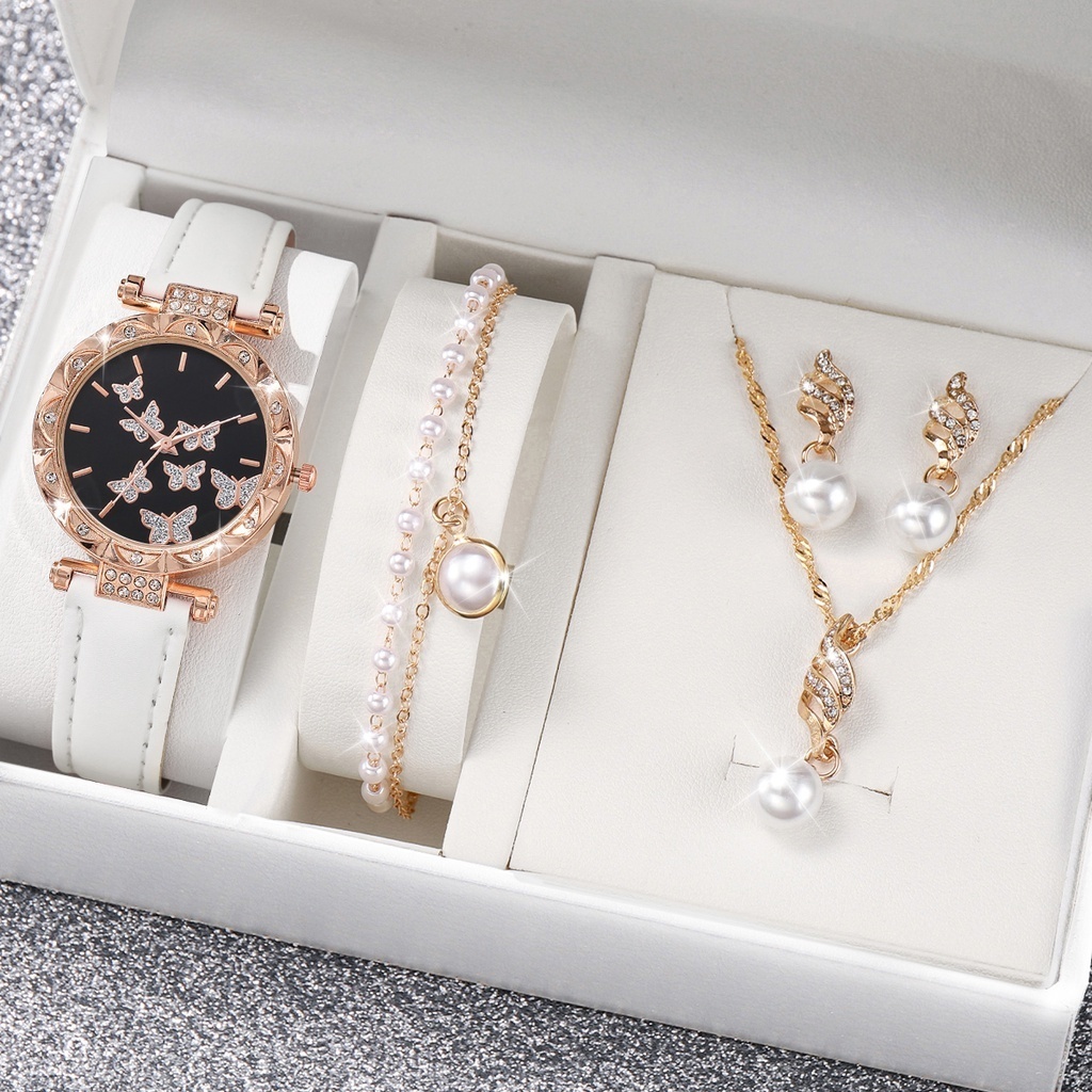 Thời Trang Đồng Hồ quartz Nữ Dây Da Mặt Bươm Bướm