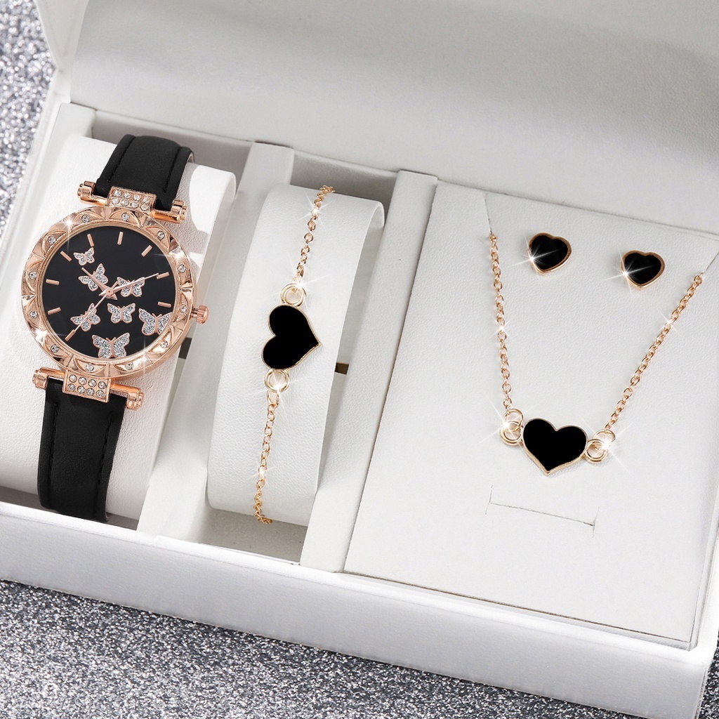 Thời Trang Đồng Hồ quartz Nữ Dây Da Mặt Bươm Bướm