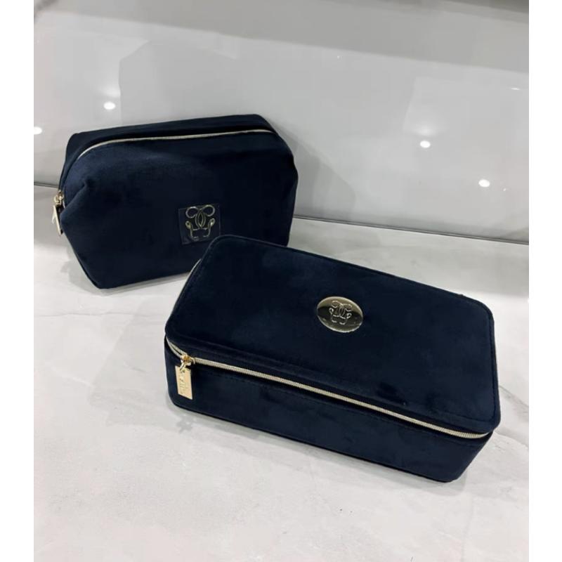 Jiaolan Túi Đựng Đồ Trang Điểm Phân Loại Bằng Nhung Màu Xanh Lam