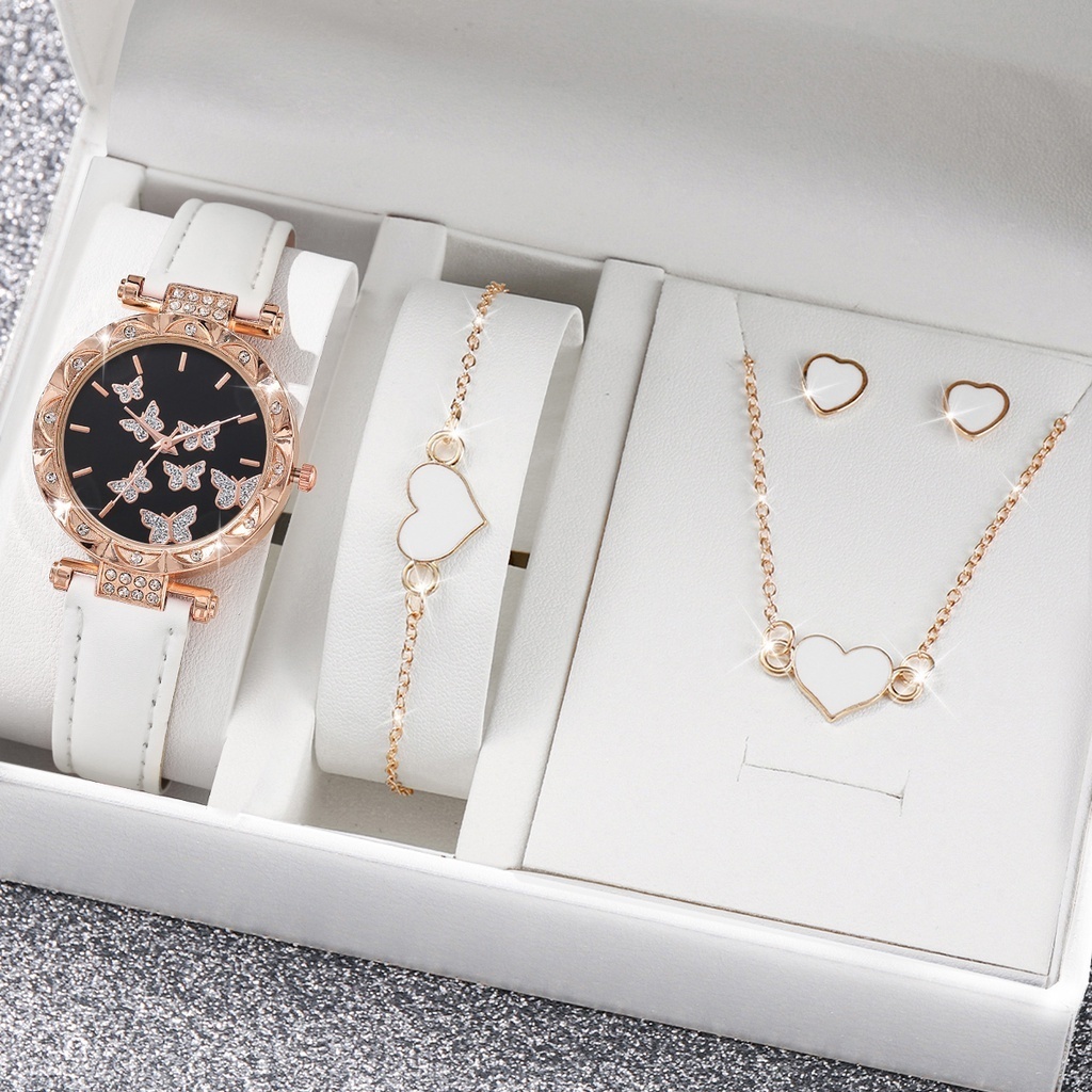 Thời Trang Đồng Hồ quartz Nữ Dây Da Mặt Bươm Bướm