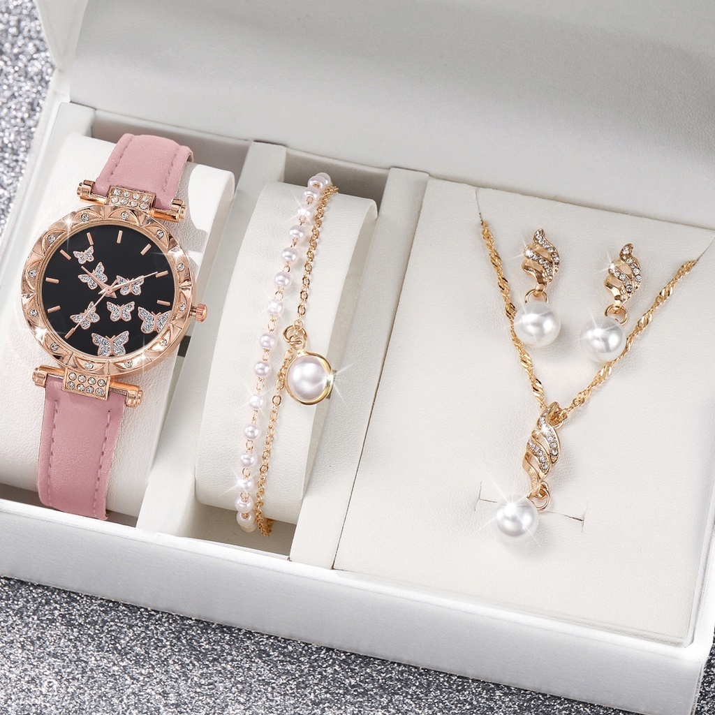 Thời Trang Đồng Hồ quartz Nữ Dây Da Mặt Bươm Bướm