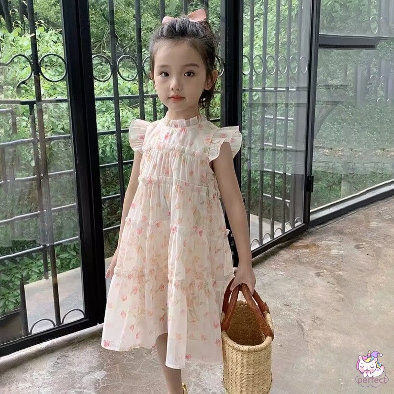 Đầm Hoa Cổ Ren Thắt Nơ Xinh Xắn Cho Bé Gái