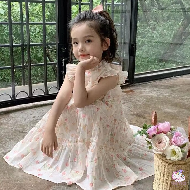 Đầm Hoa Cổ Ren Thắt Nơ Xinh Xắn Cho Bé Gái