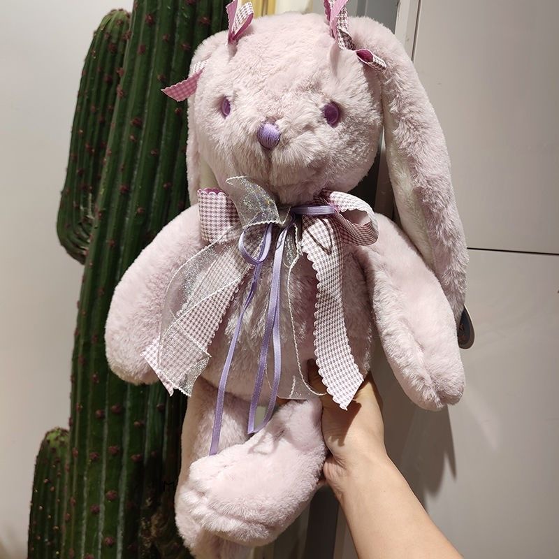 Panda~Búp bê sang trọng dễ thương Búp bê thỏ tai dài lolita cô gái trái tim houndstooth búp bê thỏ trắng búp bê mềm búp bê thỏ gối búp bê quà tặng sinh nhật cho bé gái búp bê gối 0209