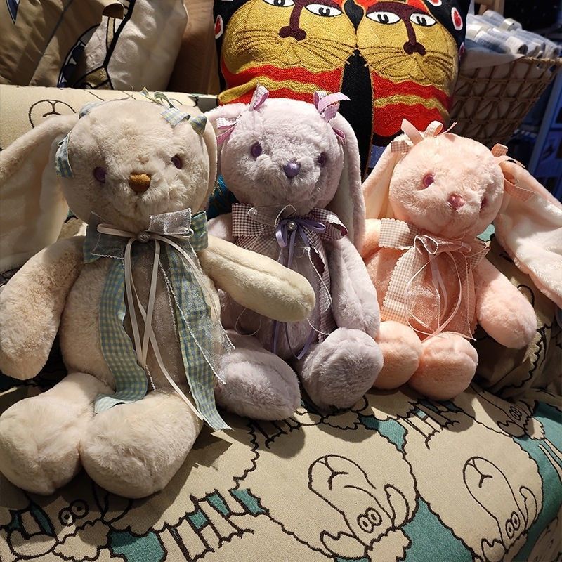 Panda~Búp bê sang trọng dễ thương Búp bê thỏ tai dài lolita cô gái trái tim houndstooth búp bê thỏ trắng búp bê mềm búp bê thỏ gối búp bê quà tặng sinh nhật cho bé gái búp bê gối 0209
