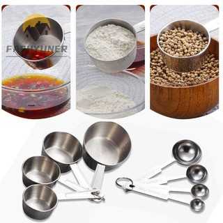 FASHYUNER Set 4 cốc đong/thìa đong bằng thép không gỉ đa dụng