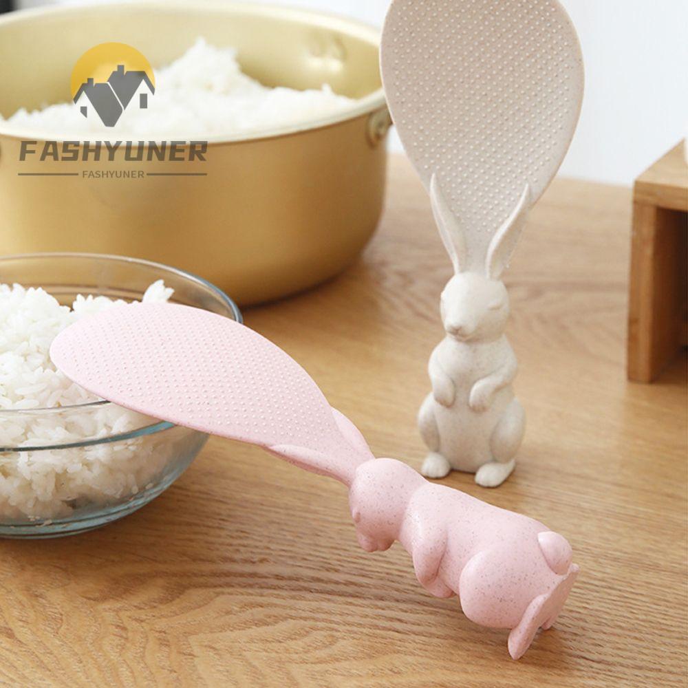 FASHYUNER Muỗng múc cơm bằng nhựa rơm lúa mì chống dính kiểu thỏ dễ thương với nhiều màu tùy chọn