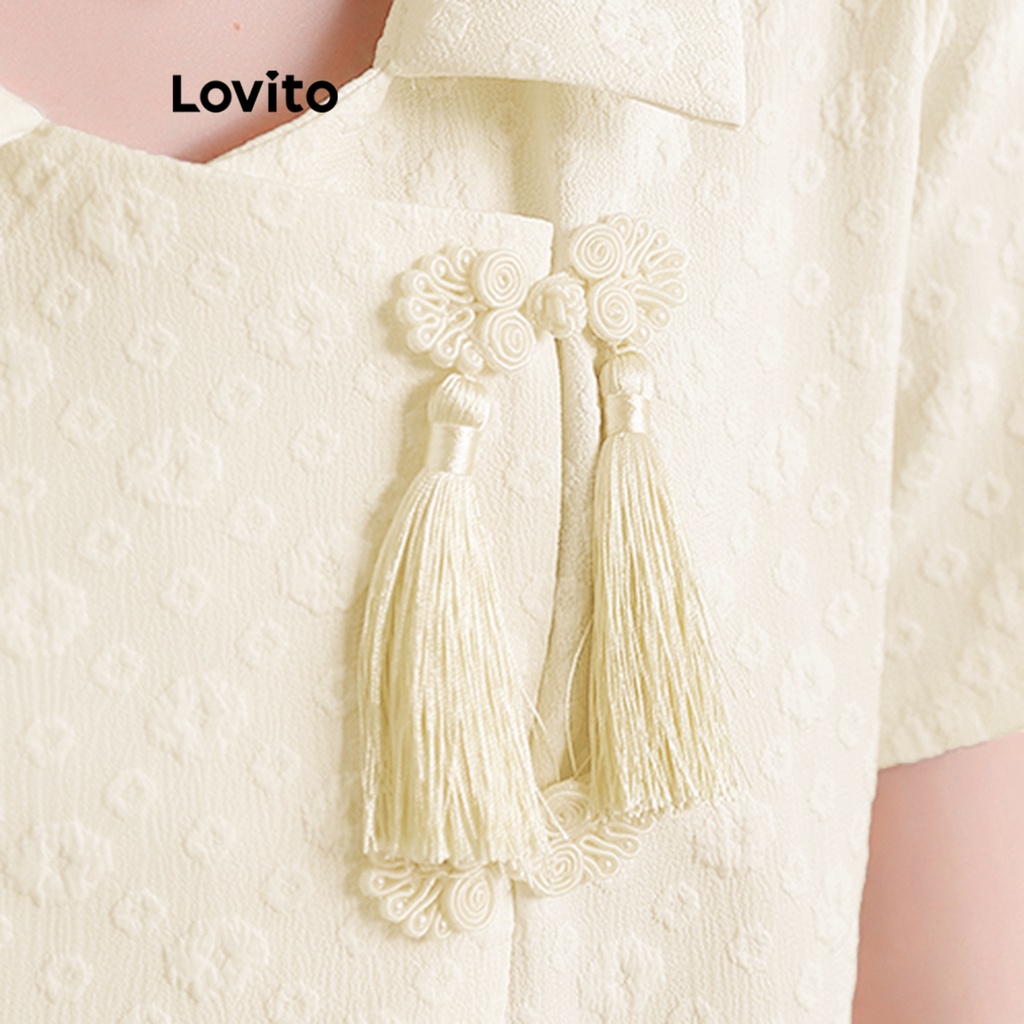 Áo kiểu Lovito tay phồng phối tua rua màu trơn thường ngày cho nữ LNA16037 (Màu trắng)