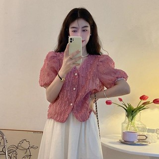 Áo Sơ Mi Tay Ngắn Phồng Họa Tiết Hoa Ngọt Ngào Thời Trang Mùa Hè Mới Cho