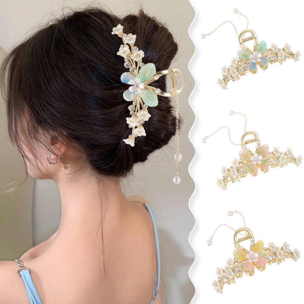 Haimeikang Kẹp Tóc Kim Loại Đính Hạt Ngọc Trai Hình Hoa Bướm Sau Lưng Phong Cách Hàn Quốc Chất Lượng Cao Cho Nữ Giới