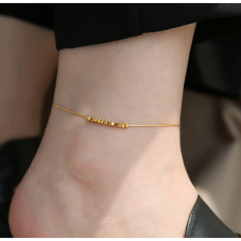 Lắc Chân Nữ Chuỗi Hạt Vuông Đơn Giản Titan Ko Đen TT4742