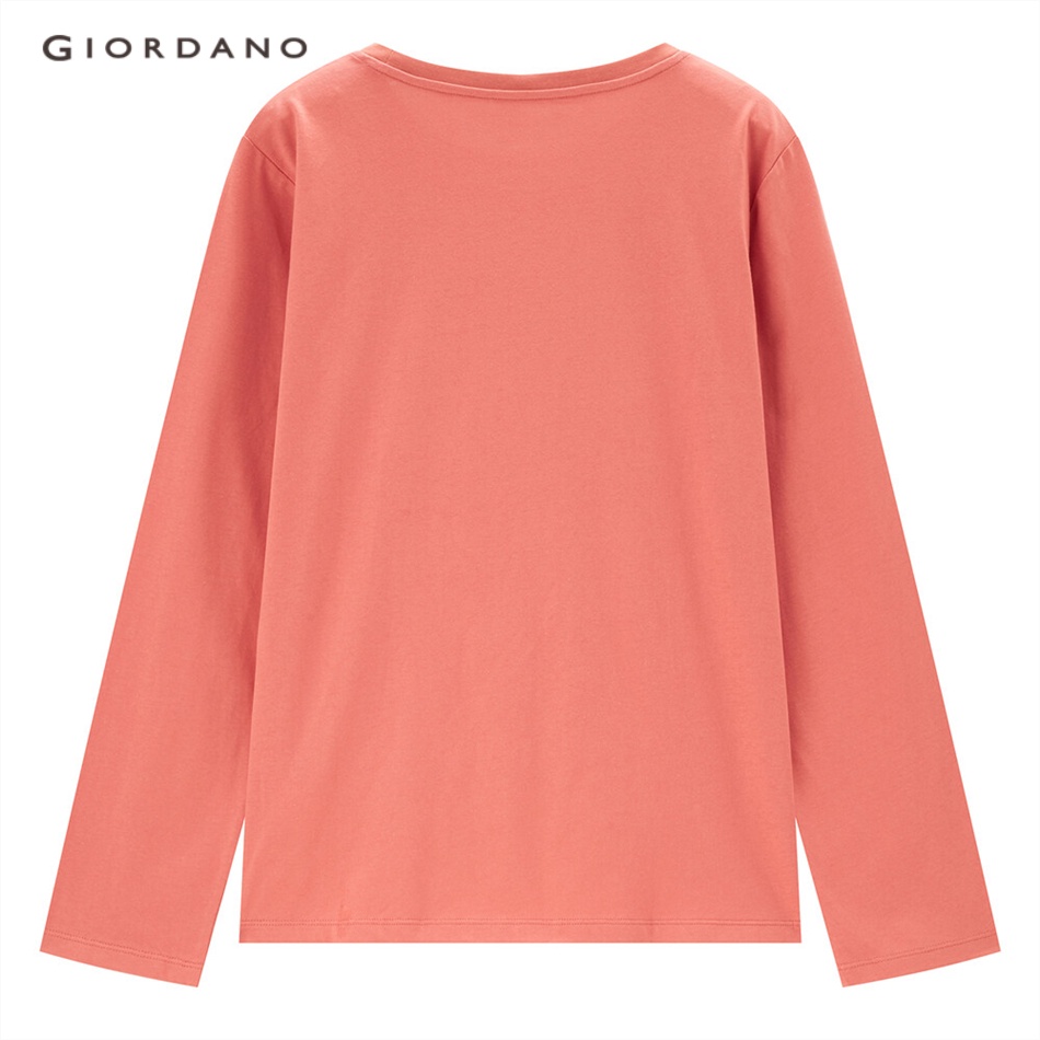 Áo thun GIORDANO 13393791 cotton tay dài thêu họa tiết thời trang dành cho nữ