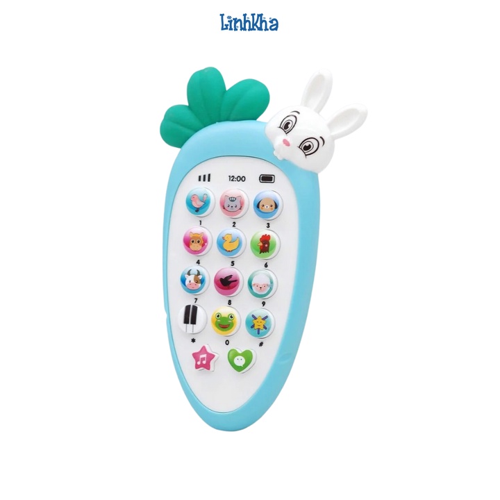 Đồ Chơi Điện Thoại Thỏ Xanh Cho Bé Có Đèn, Âm Thanh Bi Bô Tiếng Anh, Tiếng Động Vật Và Bài Hát - Duka DK81051