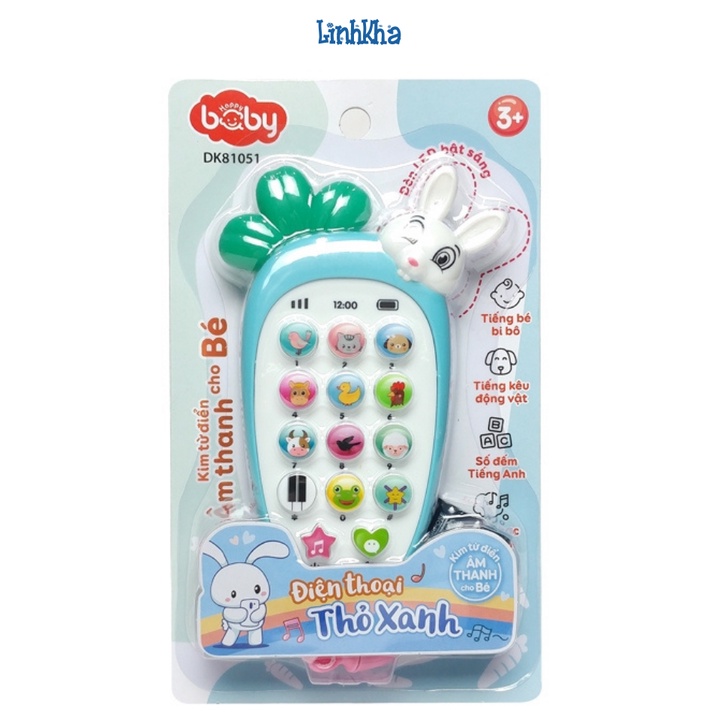 Đồ Chơi Điện Thoại Thỏ Xanh Cho Bé Có Đèn, Âm Thanh Bi Bô Tiếng Anh, Tiếng Động Vật Và Bài Hát - Duka DK81051