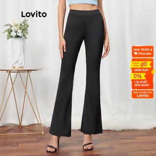 Lovito Quần dài L07004 màu đen trơn đơn giản