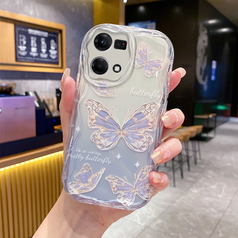 Ốp lưng Oppo Reno7 4G Ốp lưng Oppo Reno8 4G Ốp Điện Thoại tpu Trong Suốt Họa Tiết Bướm Xanh Dương Thời Trang Cho oppo reno7 4g oppo reno8 4g TYNY