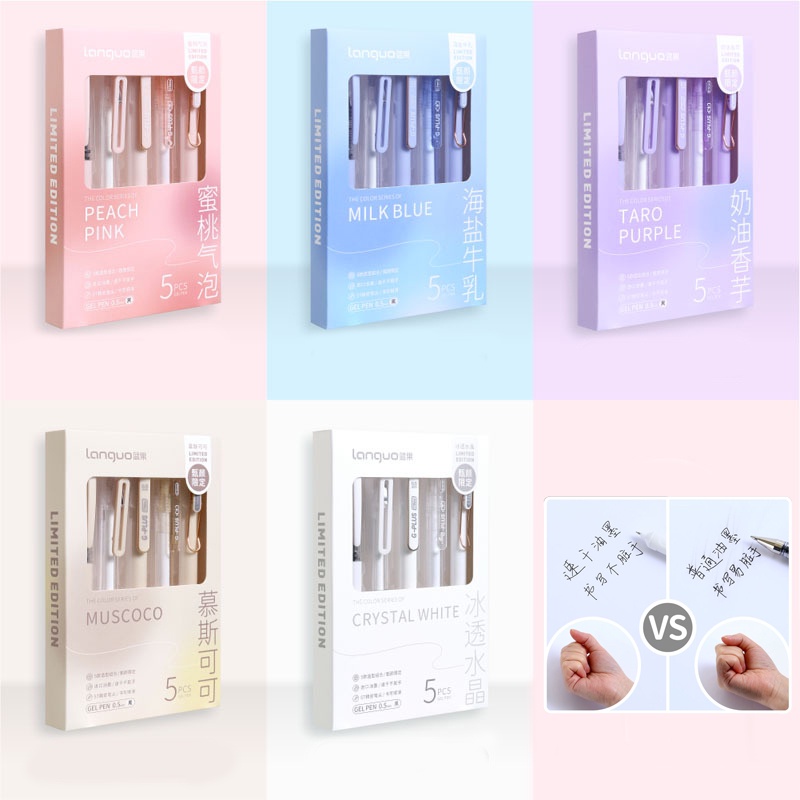 Set 5 Bút Bi Mực Đen Nhanh Khô Ngòi 0.5mm