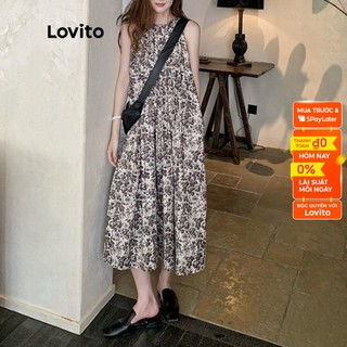 Đầm LOVITO dáng chữ A xếp nếp bên hông có túi họa tiết hoa thường ngày dành cho nữ LNA05053