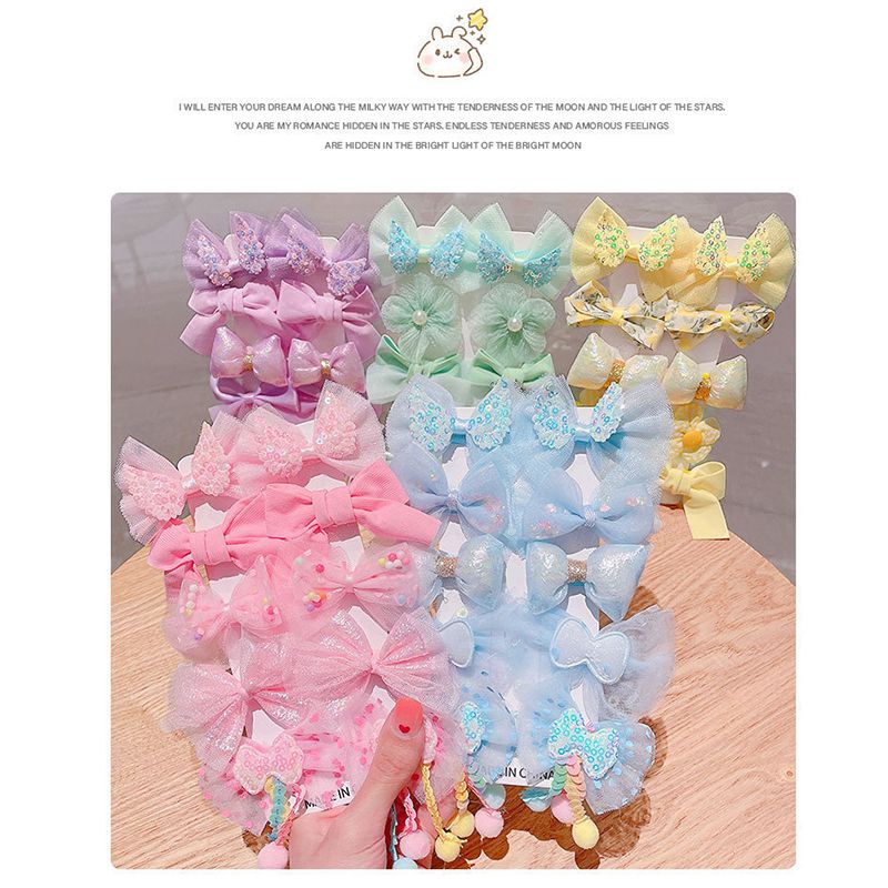 ✨✨Set 10 kẹp nơ  công chúa vải ren xinh đáng yêu cho bé gái phong cách Hàn Quốc nhiều màu