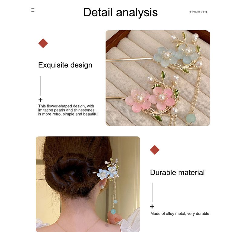 🎀 yakult 🎀Trâm Cài Tóc Tua Rua Đính Hoa Ngọc Trai Cao Cấp Phong Cách Trung Hoa Thanh Lịch Cao Cấp