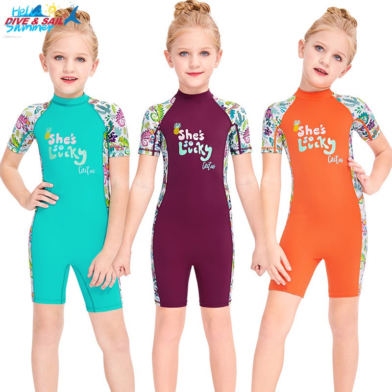 Bộ đồ lặn bé gái 2-10 tuổi Phong cách mới Bộ đồ bơi trẻ em dày dặn ký cho bé gái Bộ đồ bơi Boxer tay