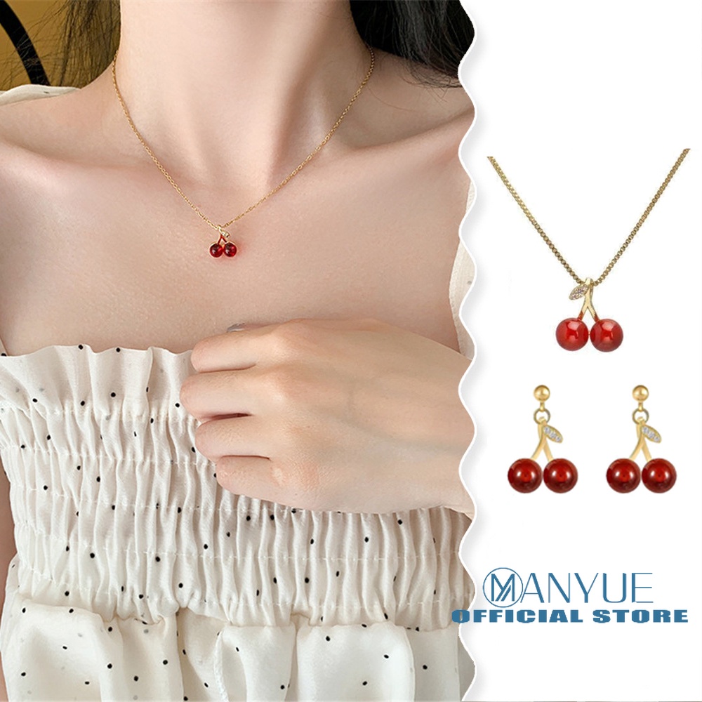 Dễ Thương Vòng cổ Bằng Thép Titan Hình Quả cherry Nhỏ Xinh Xắn Phong Cách Hàn Quốc