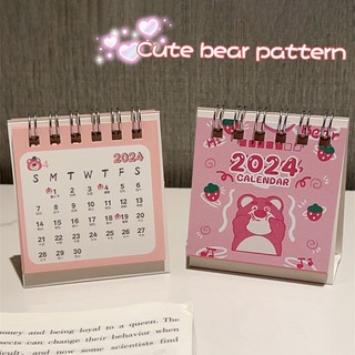 Lịch Để Bàn 2024 Mini Họa Tiết Gấu Dâu Tây Hoạt Hình Dễ Thương