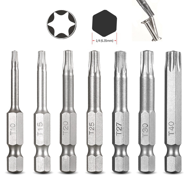 Krachtige Set 7 Đầu Tua Vít Điện 50mm t10 t15 t20 t25 t27 t30 t40 Bits
