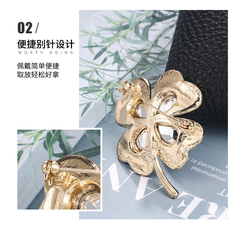 Trâm Cài Áo Hình Cỏ Bốn Lá Đính Pha Lê Chất Lượng Cao