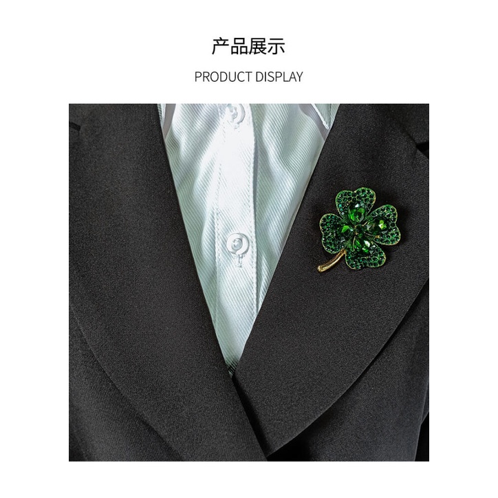 Trâm Cài Áo Hình Cỏ Bốn Lá Đính Pha Lê Chất Lượng Cao