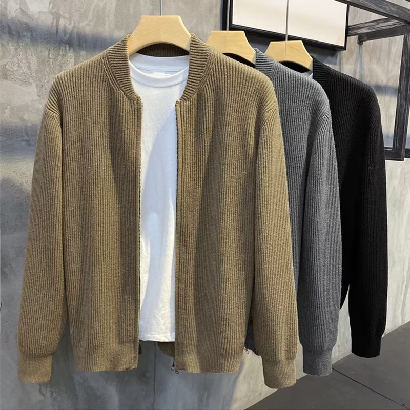 Thiết Kế Dây Kéo Đôi Áo Len Cardigan Nam Xuân Thu 2023 Đơn Giản Phù Hợp Với Tất Cả Trận Đấu Màu Dệt Kim Hợp Thời Trang Áo M-3XL