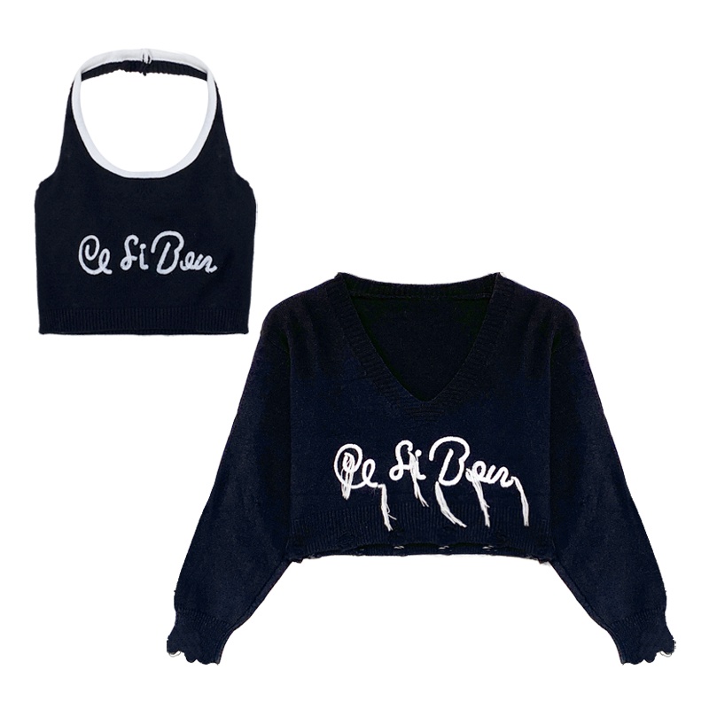 Áo sweater Tay Dài Dáng Rộng Thêu Chữ Phong Cách Mỹ Thời Trang Mùa Thu 2023