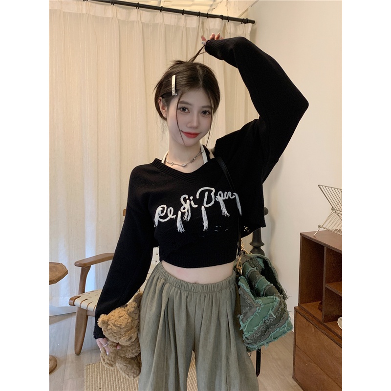 Áo sweater Tay Dài Dáng Rộng Thêu Chữ Phong Cách Mỹ Thời Trang Mùa Thu 2023