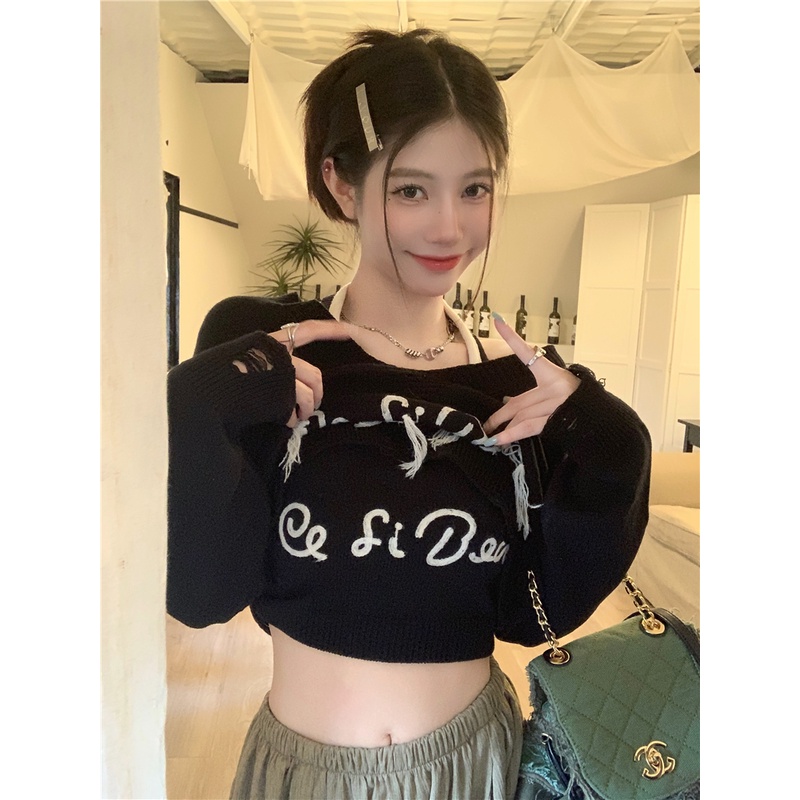 Áo sweater Tay Dài Dáng Rộng Thêu Chữ Phong Cách Mỹ Thời Trang Mùa Thu 2023