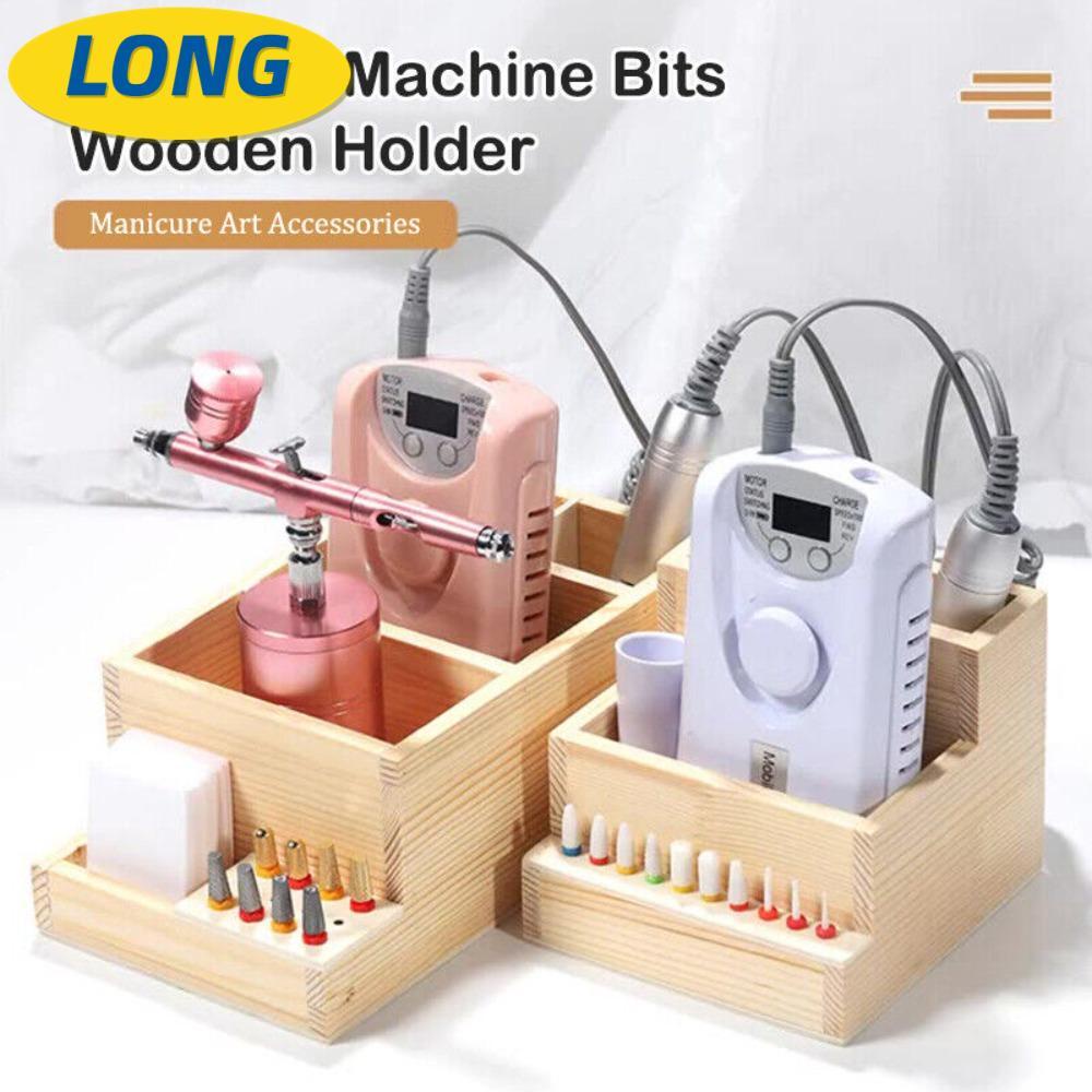 Lonngzhuan hộp dụng cụ làm móng hộp đựng hộp đựng đồ tự làm nail art log hộp lưu trữ phụ kiện nghệ thuật làm móng bền máy khoan móng bits giá đỡ bằng gỗ đào tạo nghệ thuật làm móng