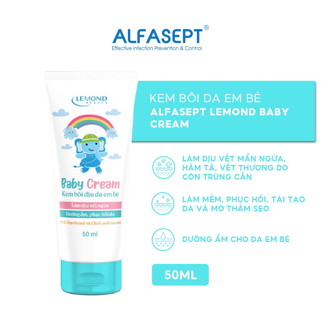 Kem Bôi Da Em Bé ALFASEPT Lemond Baby Cream Dưỡng Ẩm Và Làm Dịu Vết Mẩn Ngứa, Sưng Tấy Tuýp 50ml