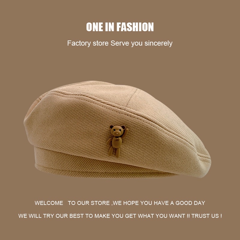 Mũ nồi mũ Beret họa tiết phong cách Nhật Bản, mũ mùa đông cho nữwx À