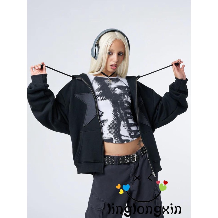 Áo hoodie Dây Rút Tay Dài In Hình Ngôi Sao linglongxi2 Thời Trang Mùa Thu Cho Nữ