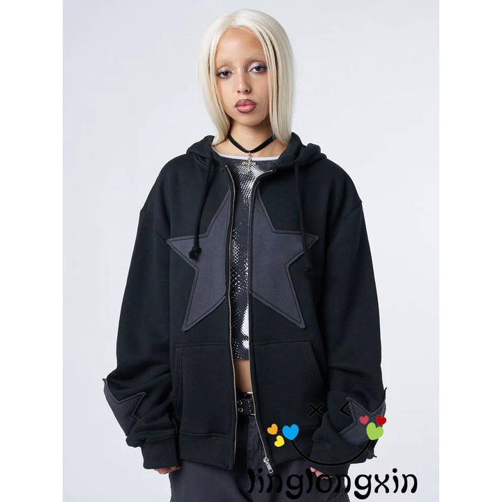 Áo hoodie Dây Rút Tay Dài In Hình Ngôi Sao linglongxi2 Thời Trang Mùa Thu Cho Nữ