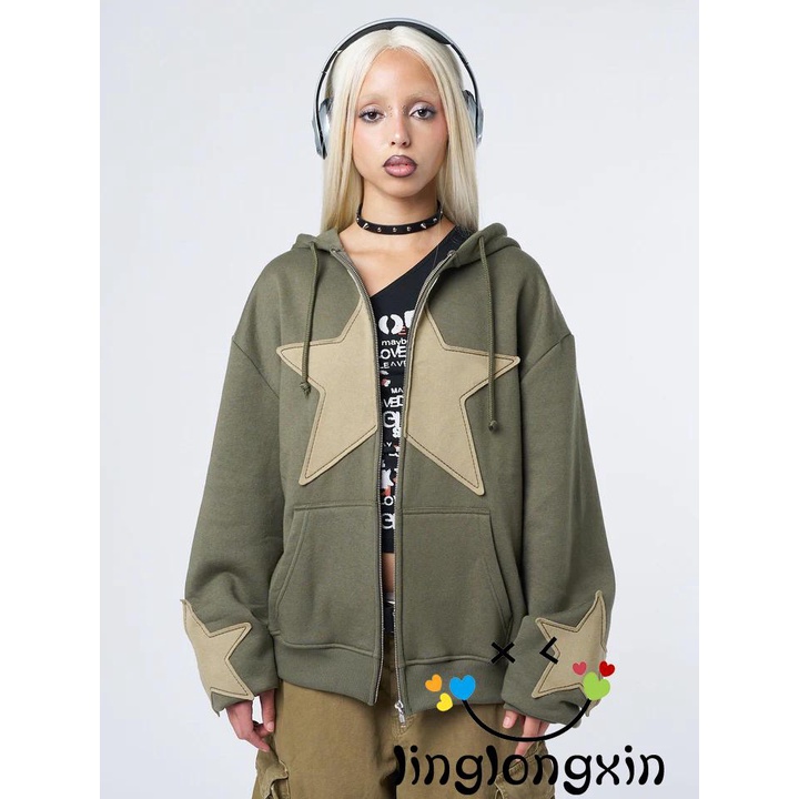 Áo hoodie Dây Rút Tay Dài In Hình Ngôi Sao linglongxi2 Thời Trang Mùa Thu Cho Nữ
