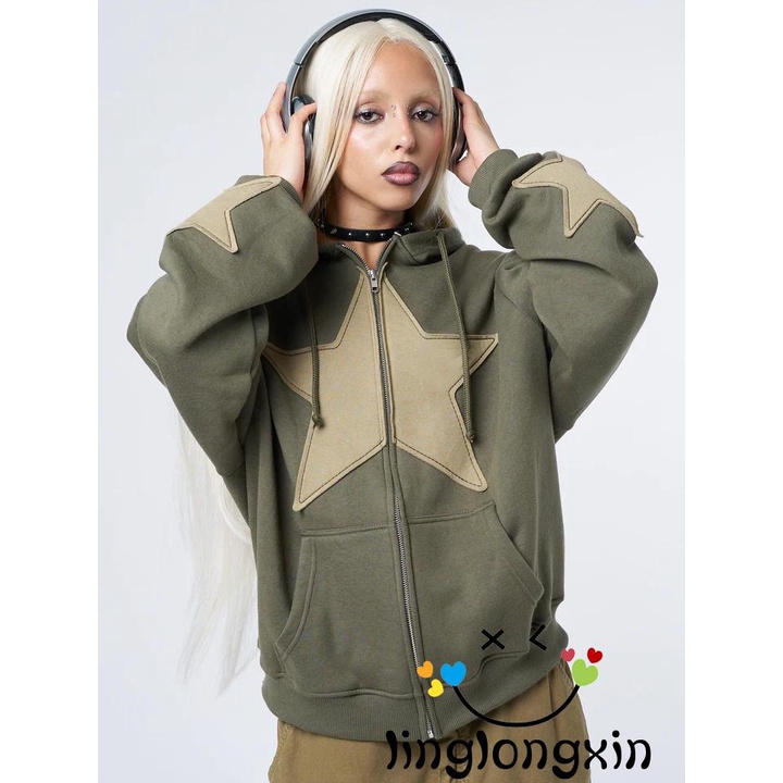 Áo hoodie Dây Rút Tay Dài In Hình Ngôi Sao linglongxi2 Thời Trang Mùa Thu Cho Nữ