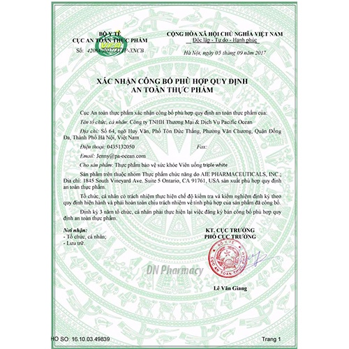 Triple White Viên uống trắng da , chống nắng, ngừa nám hiệu quả 50 viên