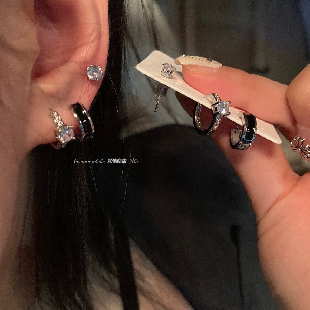 Bộ Bông Tai Bạc Hình Trái Tim / Bướm Đính Đá zircon / Ngọc Trai Thời Trang Phong Cách Hàn Quốc Cho