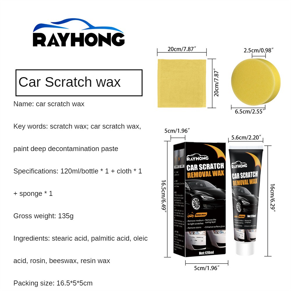 Rayhong Sáp chống trầy xước ô tô Bảo vệ sơn xe Đánh bóng vết xước Bảo trì bề mặt sơn Sửa chữa làm sạch Khử nhiễm mài mòn